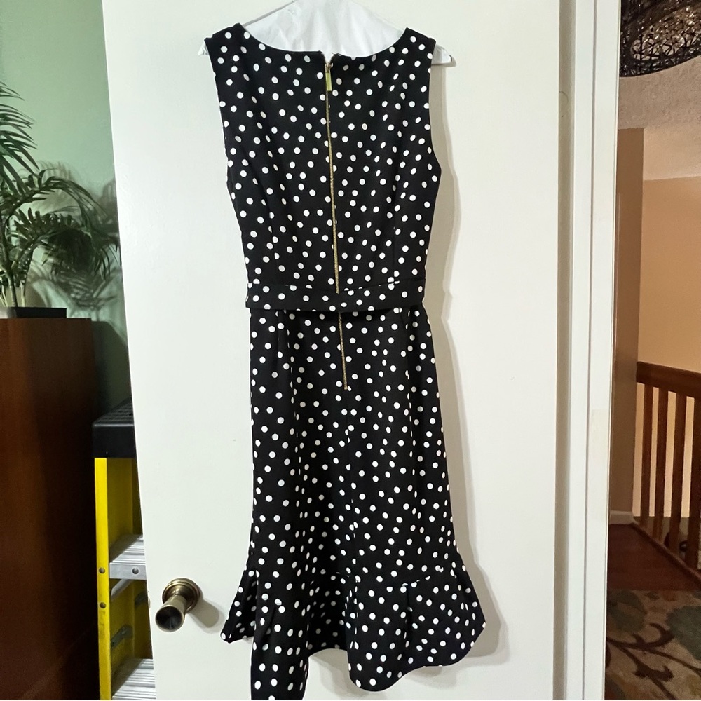 Calvin Klein Black and White Ruffled Tie Front Midi Dress - Picture 2 of 3